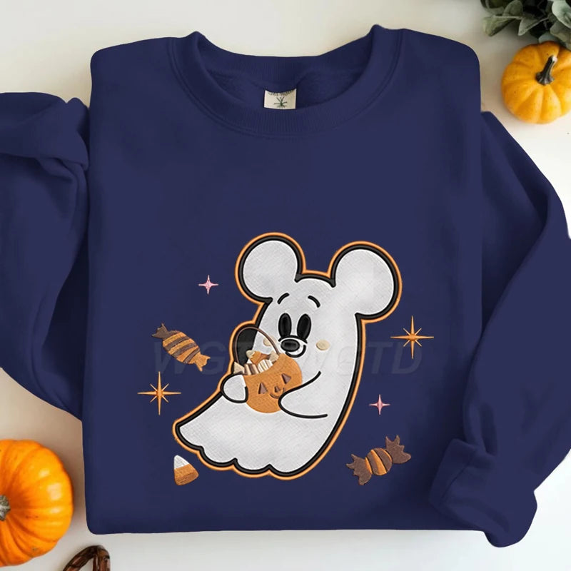 Couples Matching Halloween Sweatshirt Cartoon Cute Mickey Minnie Spooky Ghost Graphic Print Sweatshirts Halloween Couple Clothes