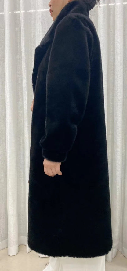 Faux fur coat long coat women's lapel double-breasted loose warm high-end atmospheric coat jacket 24 autumn and winter new