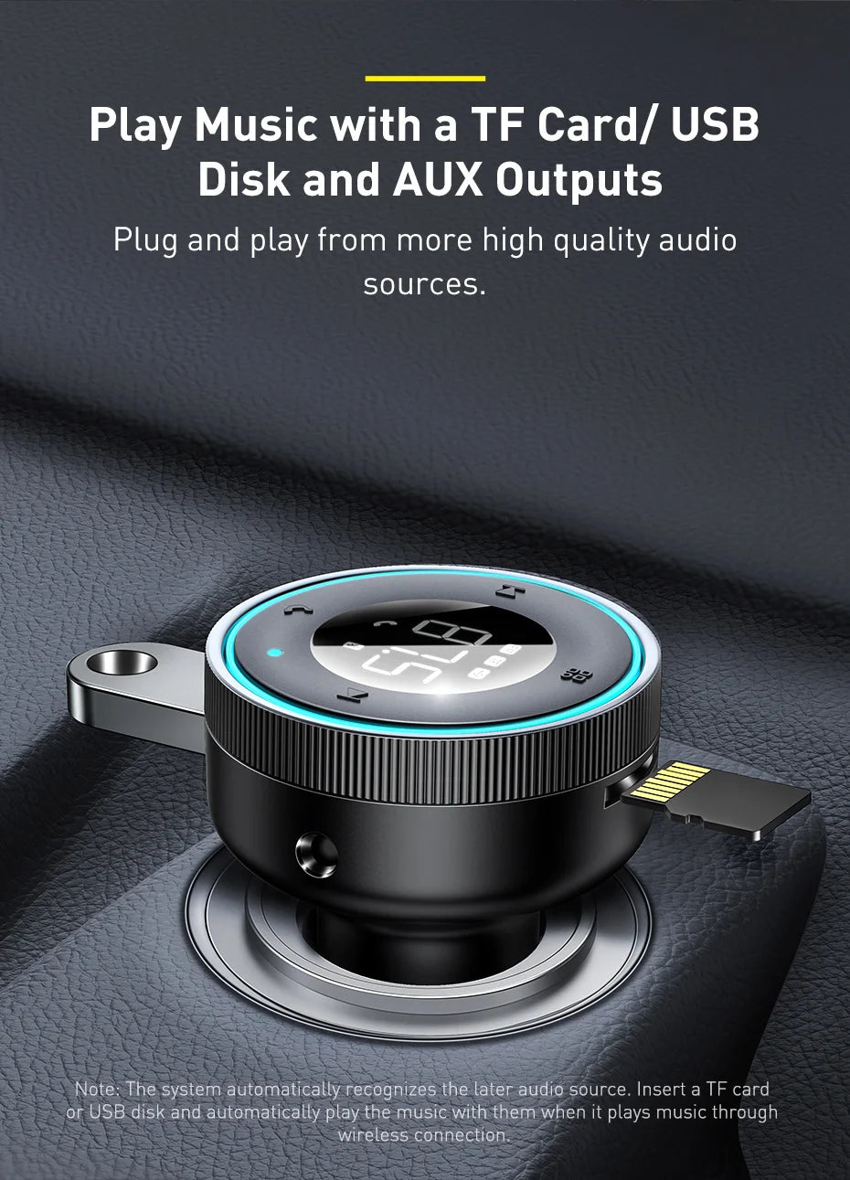 Baseus FM Transmitter Car Wireless Bluetooth 5.0 FM Aux Radio Modulator USB Fast Charger Auto HandsFree Audio MP3 Player Car Kit