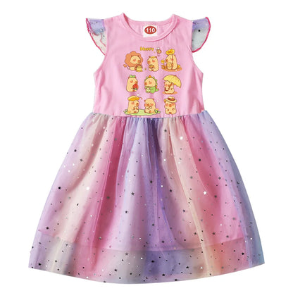 Capybara Clothes Kids Summer Short Sleeve Casual Dresses Baby Girls Lovely Capivara Dress Girl Birthday Gift Princess Vestidos