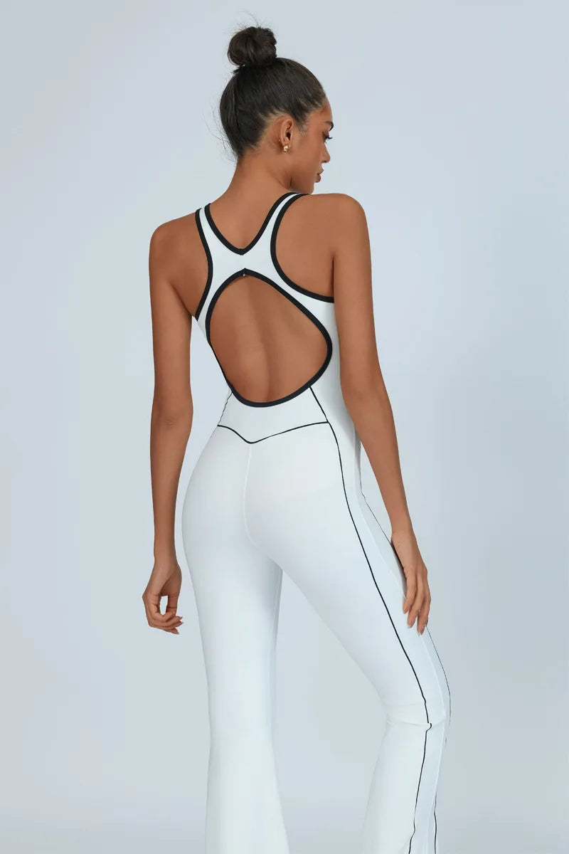 Yoga Jumpsuit Women Backless Fitness Sports Overalls Gym Clothing Flared Patchowrk Workout Clothes Outfit Push-up Activewear