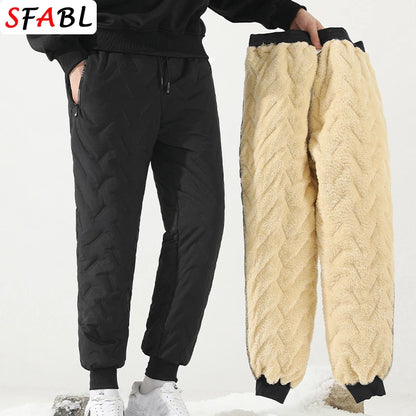 Thick Warm Pants Men Winter Windproof Outdoor Sports Trousers Men's Pants Fleece Lining Winter Thicken Fleece Sweatpants for Men