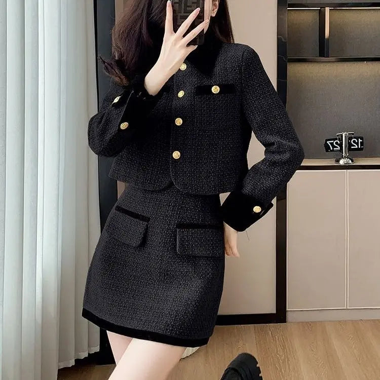 2025 Luxe Tweed Set Women Fall Winter Tailored Jacket  Pencil Skirt Lace Trim