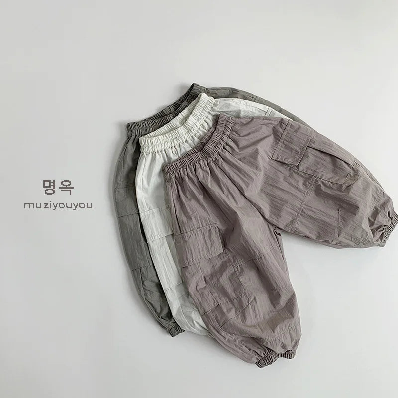 2025 Summer New Children Casual Pants Vintage Girls Cargo Pants Solid Boys Trousers Thin Cotton Kids Mosquito Pants Baby Clothes