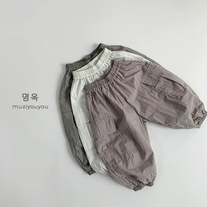 2025 Summer New Children Casual Pants Vintage Girls Cargo Pants Solid Boys Trousers Thin Cotton Kids Mosquito Pants Baby Clothes