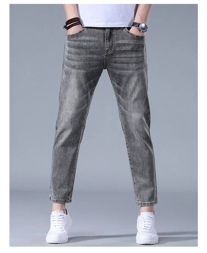Classic five bag denim Ankle length Slim Fit Small Legs Skinny Men Stretch Jeans Vintage Men's Cropped  9 Points Retro Pants new