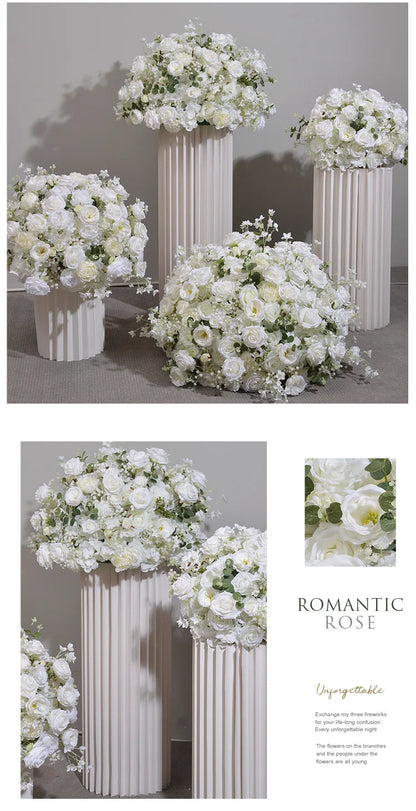 Customized hydrangea Rose Aritificial Flower Ball Road Leading White Silk Flower Ball Wedding Decoration Table Centrepiece decor