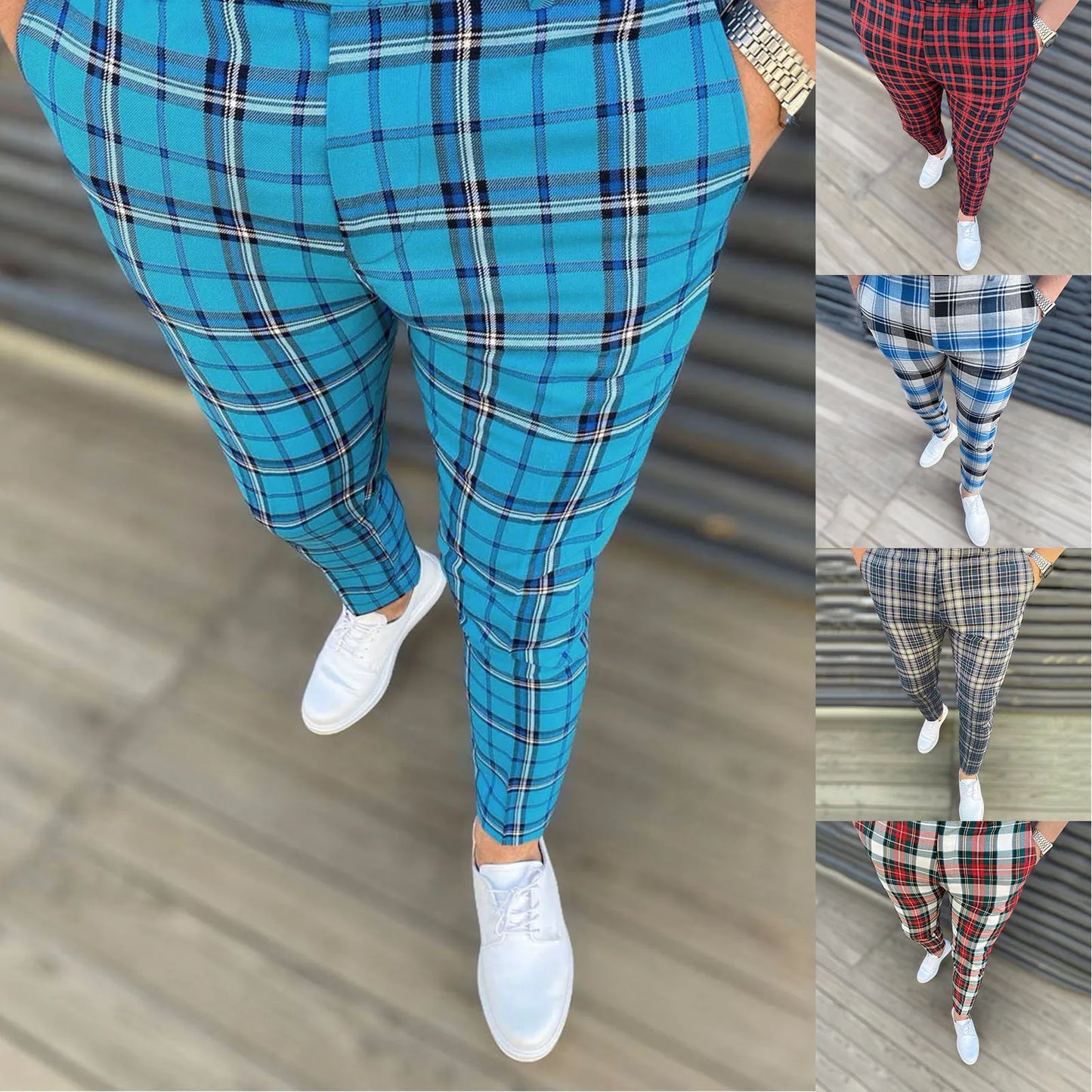 Men Casual Trousers Fashion Classic Plaid Trousers Man Slim Fit Business Pencil Pants Checkered Pattern Pants Streetwear