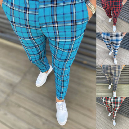 Men Casual Trousers Fashion Classic Plaid Trousers Man Slim Fit Business Pencil Pants Checkered Pattern Pants Streetwear