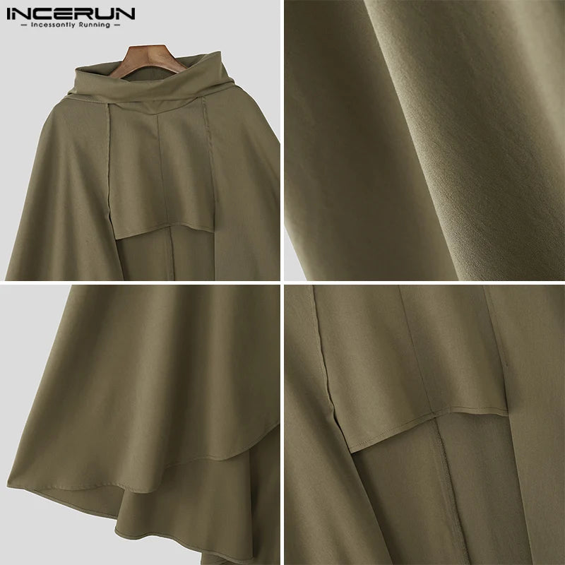 INCERUN Men Cloak Cape Solid Color Loose Casual Male Irregular Trench Streetwear 2025 Fashion Coats Long Style Ponchos Men
