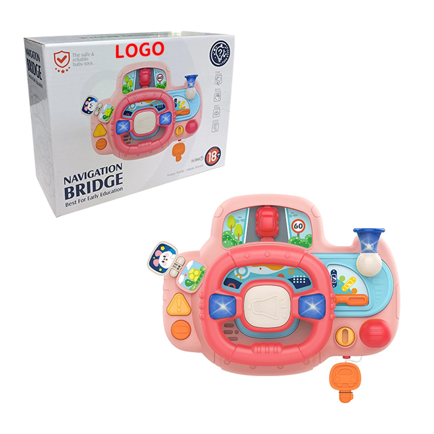 Baby Electric Steering Wheel for Stroller Simulate and Car Seats Driving Vocal Toys Educational Toys for 0-36 Months Toddlers