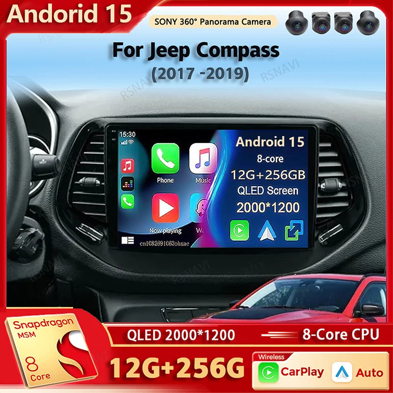 Android 15 Car Radio Multimedia Player For Jeep Compass 2017 2018 2019 Auto Carplay Car Stereo DSP wifi+4G Ai voice 2 Din BT Gps