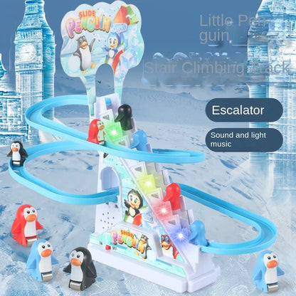 Electric Duck Track Rail Racing Slide Duckling Climbing Stairs Baby Toy LED Lights Musical Slide Roller Coaster Toys for Gift