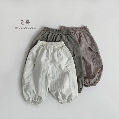 2025 Summer New Children Casual Pants Vintage Girls Cargo Pants Solid Boys Trousers Thin Cotton Kids Mosquito Pants Baby Clothes