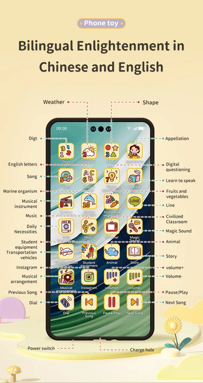 Kids Smart Simulation Phone Toy Rechargeable Touchscreen Early Education Learning Machine Light Music Educational Toy