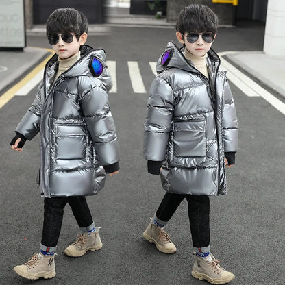 Boys Down Jacket Coat Overcoat Cotton 2022 Sliver Warm Plus Thicken Winter  Teenager Children's Clothing