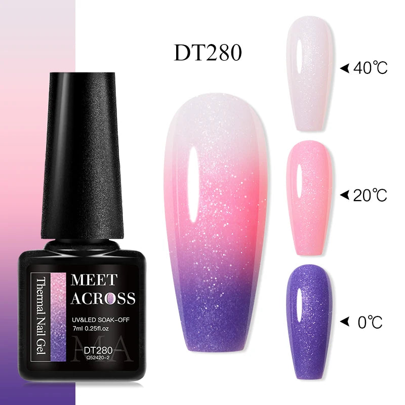 MEET ACROSS 75 Colors Thermal Nail Gel Polish 3 Colors Changing Nail Art Supplies for Manicure DIY Design Long Lasting UV/LED