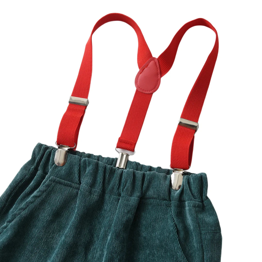 Boys' Christmas Print Set Children Boutique Clothing Suit 1-6 Years Baby Infant Green Corduroy Pants Outfit Festival Costume