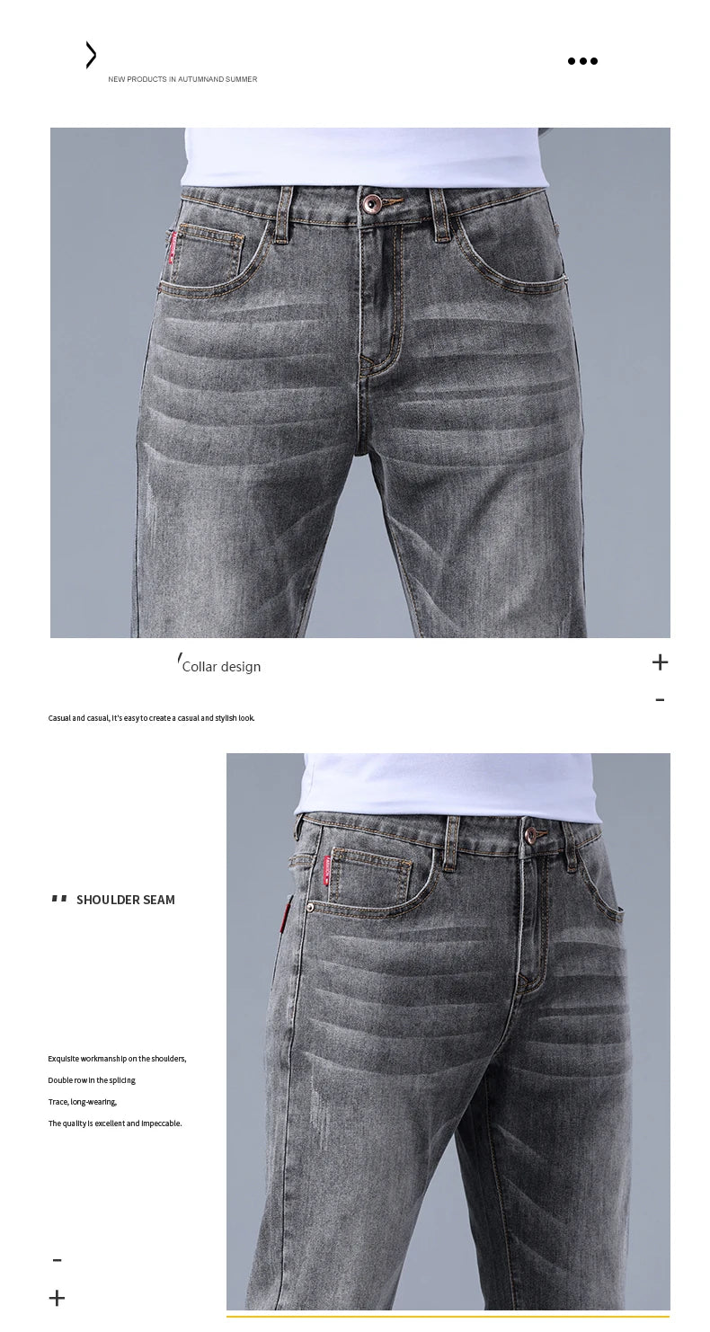 Classic five bag denim Ankle length Slim Fit Small Legs Skinny Men Stretch Jeans Vintage Men's Cropped  9 Points Retro Pants new