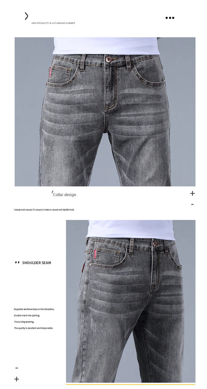 Classic five bag denim Ankle length Slim Fit Small Legs Skinny Men Stretch Jeans Vintage Men's Cropped  9 Points Retro Pants new
