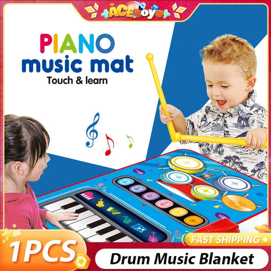 2-IN-1 Drum Music Blanket Touch And Leam Ssge Waterproof Early Educational Drum Piano Pad Baby Music Mat Toy