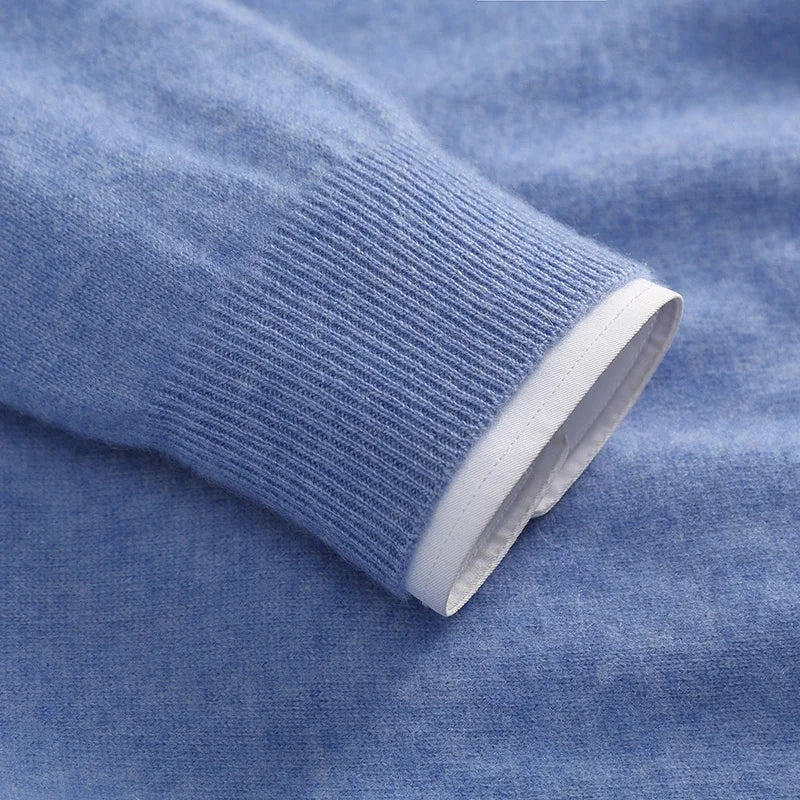 Autumn/Winter New Men's 100% Cashmere Pullover Business Casual Solid Knitted Sweater Loose V-neck Tops Basic Thick Warm Jumper