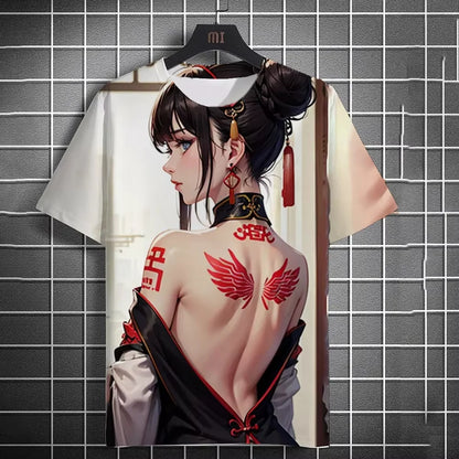 Japanese Anime Beauty 3D Print Sports Quick-dry Breathable Men T-shirt Elements Cute Outdoor Street Short-sleeve Clothing Summer