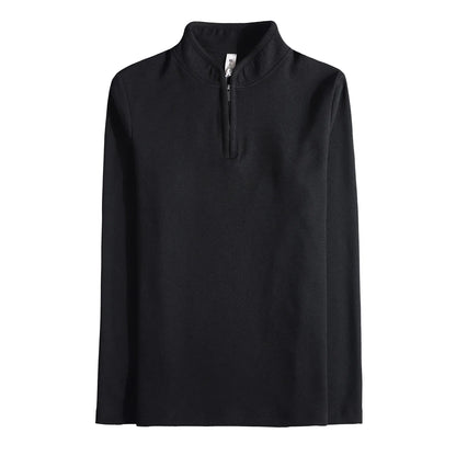 Men's Half Zipper Long Sleeved T-shirt Autumn Winter New Pure Color Thicken Slim Fit Elastic Fashionable Versatile T-Shirt