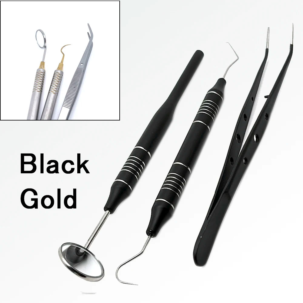 Dental Tools Set 5pc Stainless Steel Mouth Mirror Tweezers Curve Probe for Professional Teeth Cleaning Durable