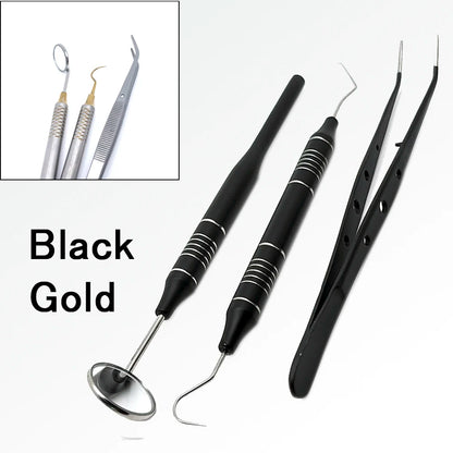 Dental Tools Set 5pc Stainless Steel Mouth Mirror Tweezers Curve Probe for Professional Teeth Cleaning Durable
