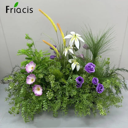 Green Plants Leaf Rose Flower Row Wedding Silk Table Floral Commercial Plaza Partition Hotel Scene Layout Floor Flowers Decor