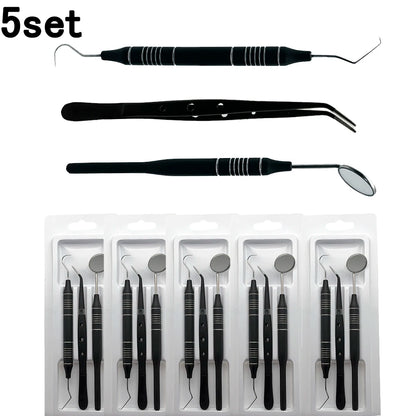 Dental Tools Set 5pc Stainless Steel Mouth Mirror Tweezers Curve Probe for Professional Teeth Cleaning Durable