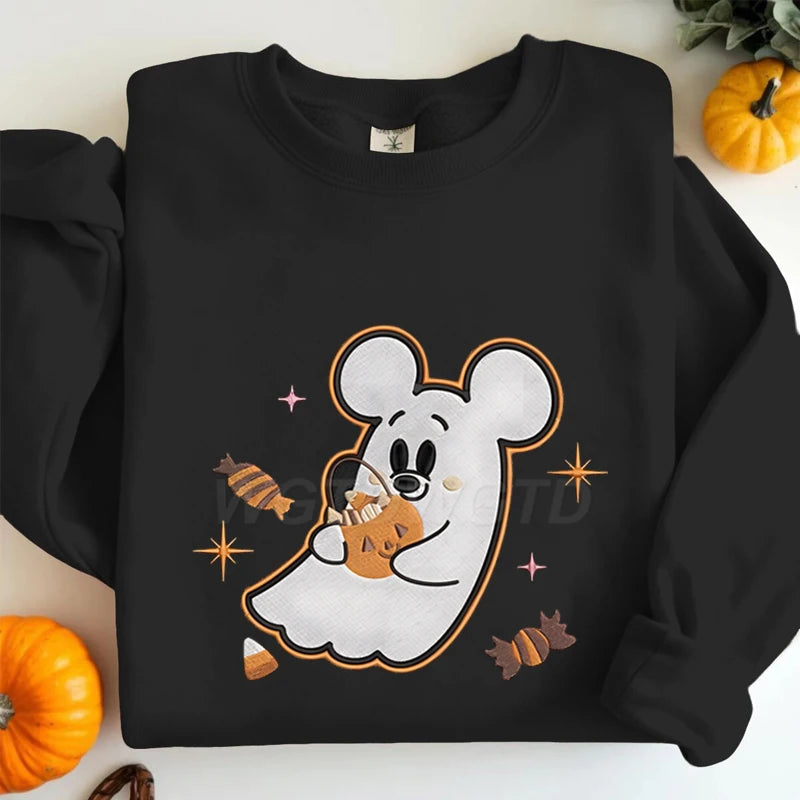 Couples Matching Halloween Sweatshirt Cartoon Cute Mickey Minnie Spooky Ghost Graphic Print Sweatshirts Halloween Couple Clothes