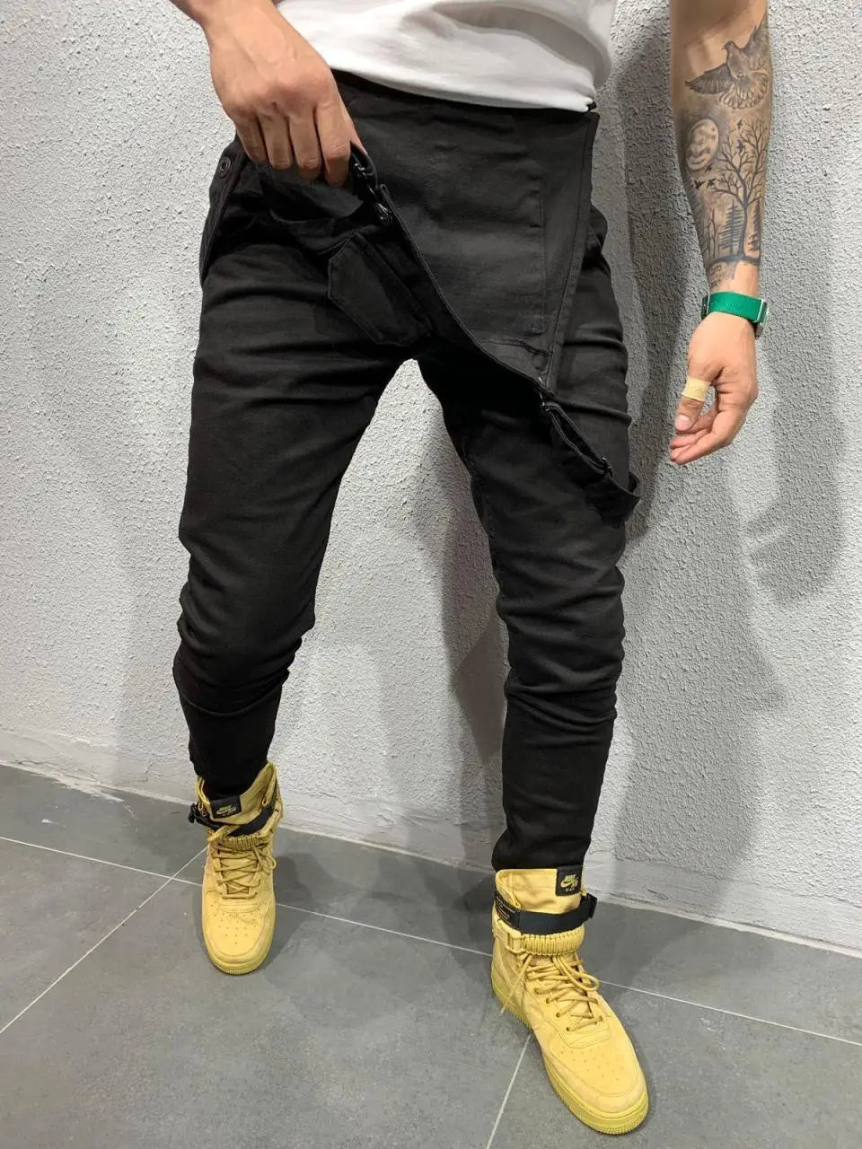 Men's Tie Dye Denim Overalls, Fashionable Slim Fit and Slimming Pants, Solid Color New Style Mens Jeans