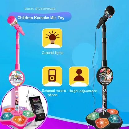 Kids Microphone with Stand Karaoke Song Vertical Mic Music Instrument Toys Brain-Training Educational Toy Birthday Gift Girl Boy