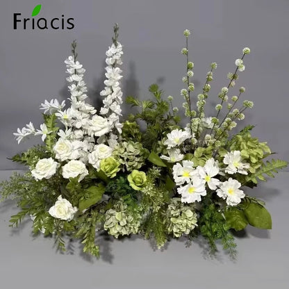 Green Plants Leaf Rose Flower Row Wedding Silk Table Floral Commercial Plaza Partition Hotel Scene Layout Floor Flowers Decor