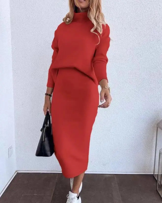 Women' Two-piece Set New Autumn 2024 Fashion Casual V-neck Long Sleeved Top and Splicing Solid Comfortable Loose Suit Skirt Y2k
