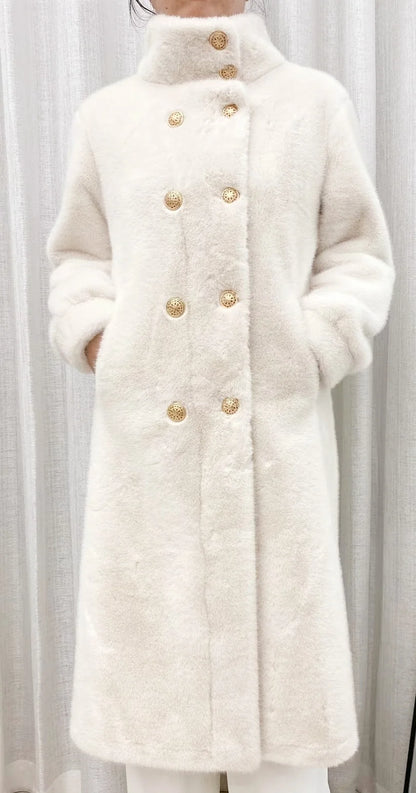 Faux fur coat long coat women's lapel double-breasted loose warm high-end atmospheric coat jacket 24 autumn and winter new