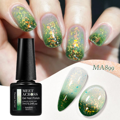 MEET ACROSS 75 Colors Thermal Nail Gel Polish 3 Colors Changing Nail Art Supplies for Manicure DIY Design Long Lasting UV/LED