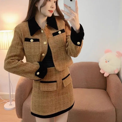 2025 Luxe Tweed Set Women Fall Winter Tailored Jacket  Pencil Skirt Lace Trim