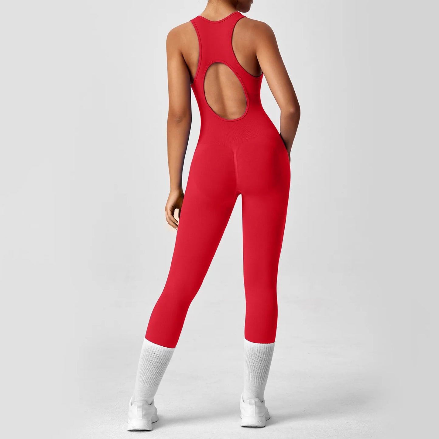 Women's Fashionable Solid Color Round Neck Tight Back Yoga Suit Yoga Jumpsuit Sports Overalls Gym Clothing Set Sexy Yoga Clothes