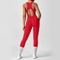Women's Fashionable Solid Color Round Neck Tight Back Yoga Suit Yoga Jumpsuit Sports Overalls Gym Clothing Set Sexy Yoga Clothes