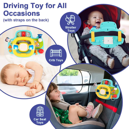 Baby Electric Steering Wheel for Stroller Simulate and Car Seats Driving Vocal Toys Educational Toys for 0-36 Months Toddlers