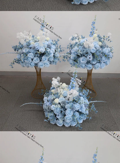 Baby blue rose delphinium Large Flower Ball Table CenterpieceEvent Wedding Decor Road Lead Artificial Floral Arrangement Bouquet