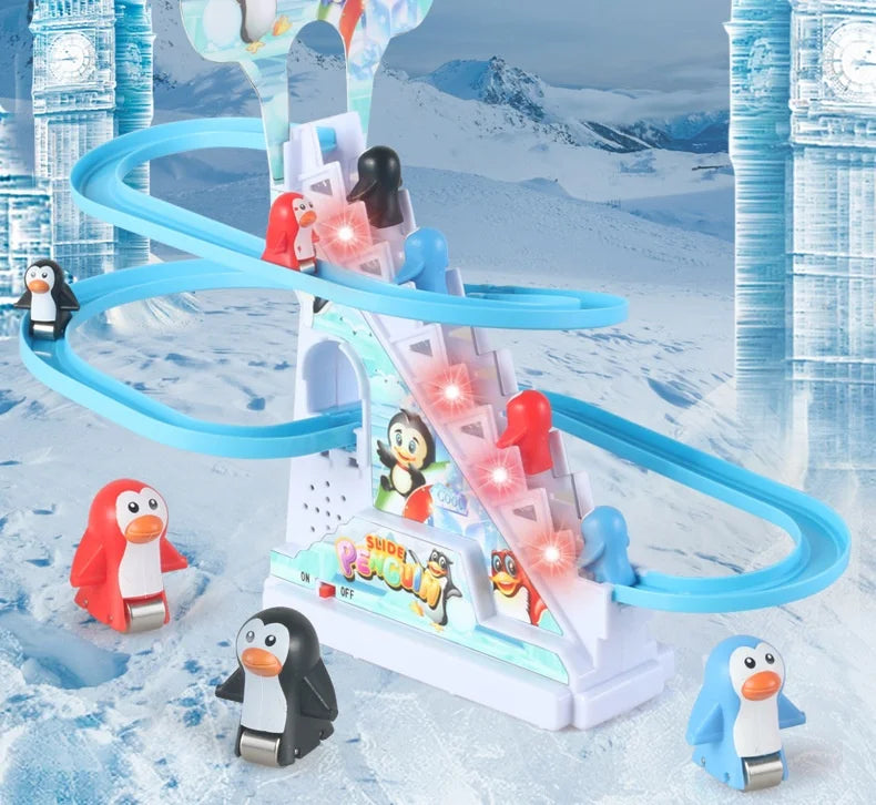 Electric Duck Track Rail Racing Slide Duckling Climbing Stairs Baby Toy LED Lights Musical Slide Roller Coaster Toys for Gift