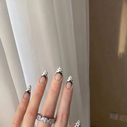 10PCS Design Handmade Press on Nails Full Cover Acrylic Fake Nails Medium-length Oval Reusable Artificial French Elegant Nails