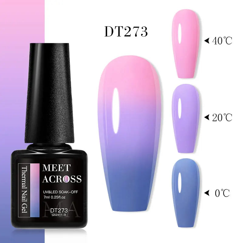 MEET ACROSS 75 Colors Thermal Nail Gel Polish 3 Colors Changing Nail Art Supplies for Manicure DIY Design Long Lasting UV/LED