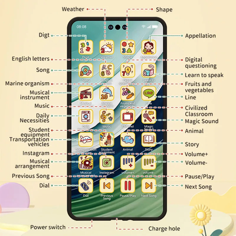 Kids Smart Simulation Phone Toy Rechargeable Touchscreen Early Education Learning Machine Light Music Educational Toy
