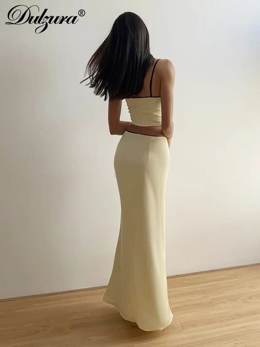 Dulzura Matching Suit Spaghetti Shoulder Straps Sleeveless Bow-Knot Camisole Tank Top Maxi Skirt Sexy Women Clothing Outfits
