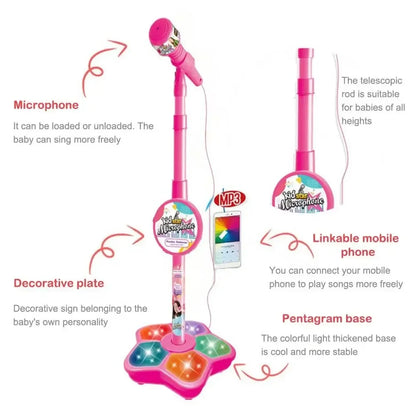Kids Microphone with Stand Karaoke Song Vertical Mic Music Instrument Toys Brain-Training Educational Toy Birthday Gift Girl Boy